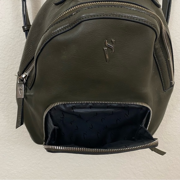 Simply Vera Olive Green Faux Leather Scale Embellished Zip Backpack Purse - Picture 5 of 14